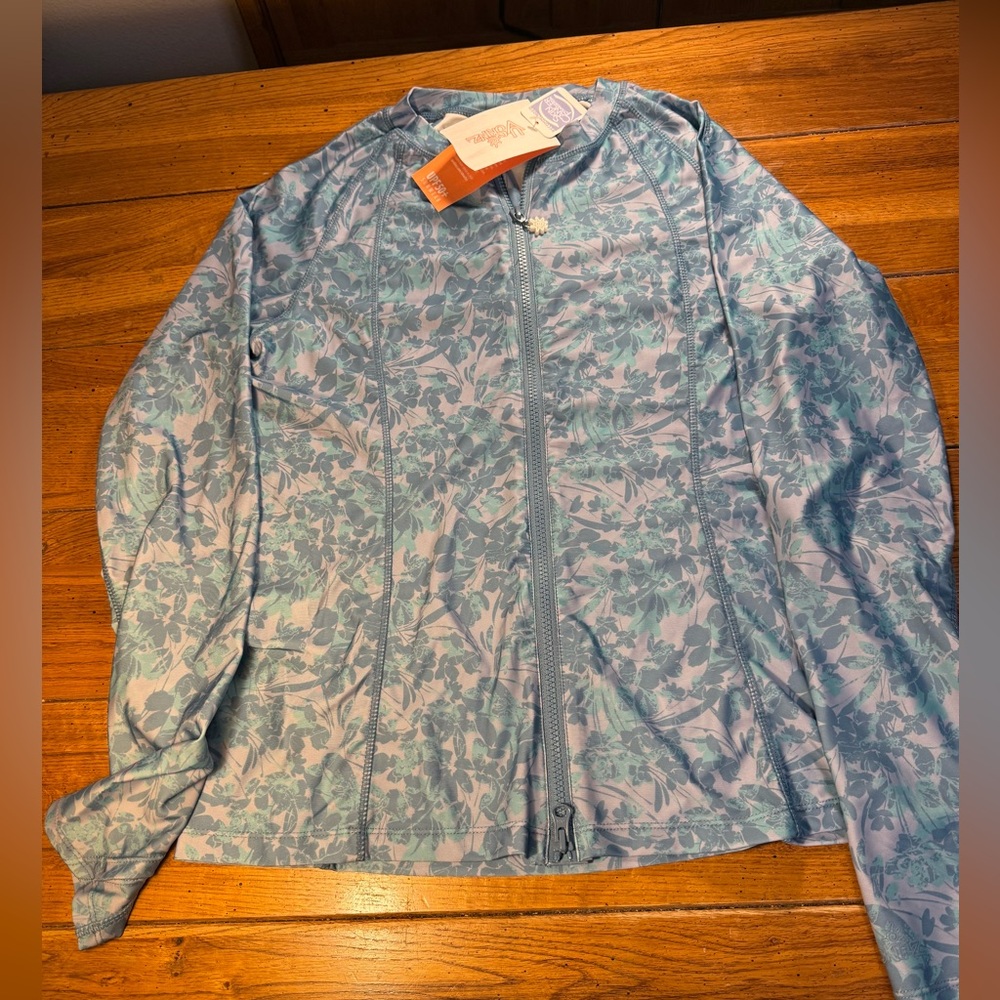 UVSkinz blue flower full zip rash guard with sun protection Size XL